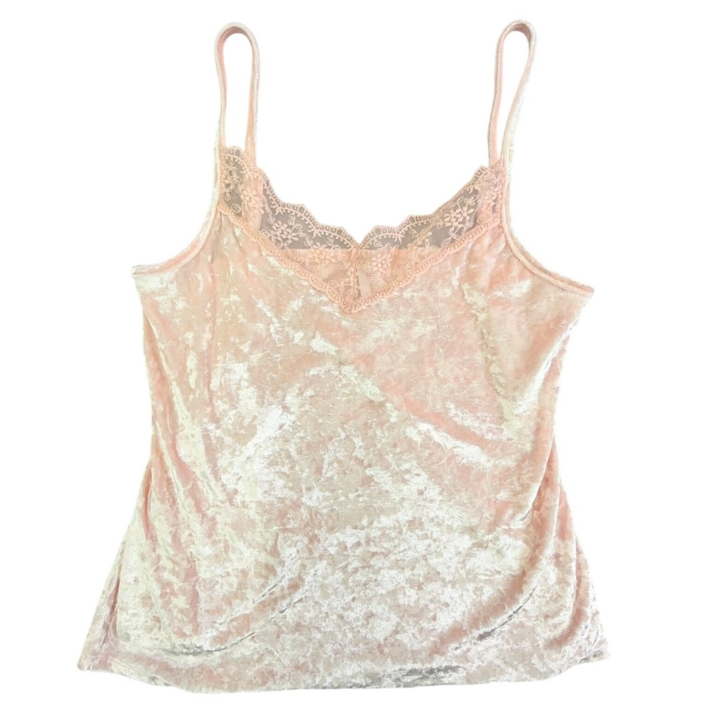 No Boundaries Velvet Camisole Women M Pink Lace Trim Spaghetti Strap FFNJ38T243S
